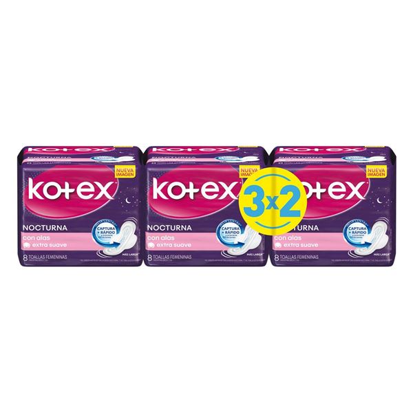 Imagen de KOTEX - TOALLA FEM - NOCTURNA - 8 UN - PCK 3 X 2