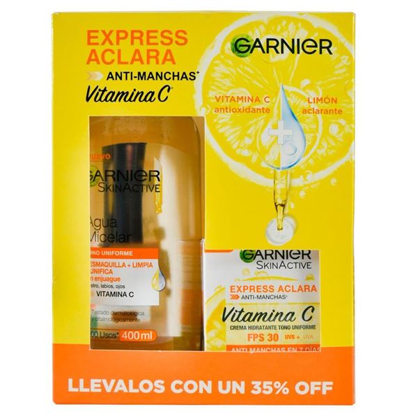 GARNIER - EXPRESS ACLARA - PCK - CREMA HIDRA FPS30 + MICELAR