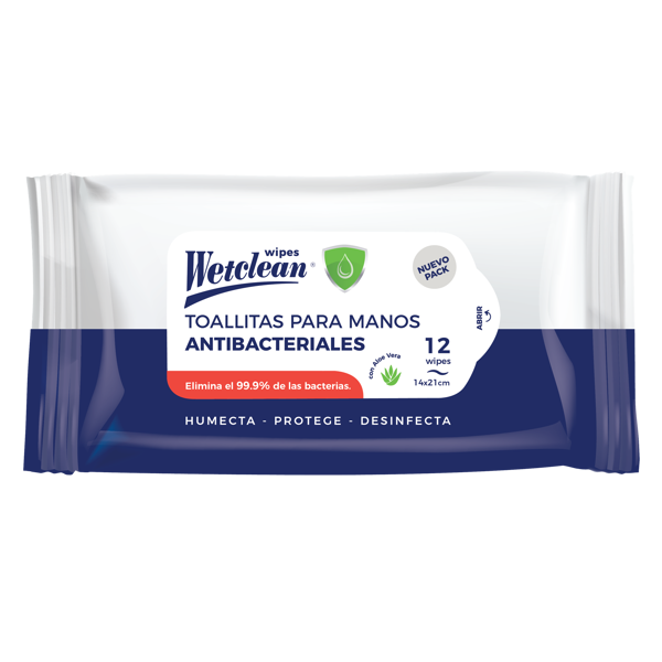 Toallitas húmedas antibacteriales - WetClean - 12 unidades