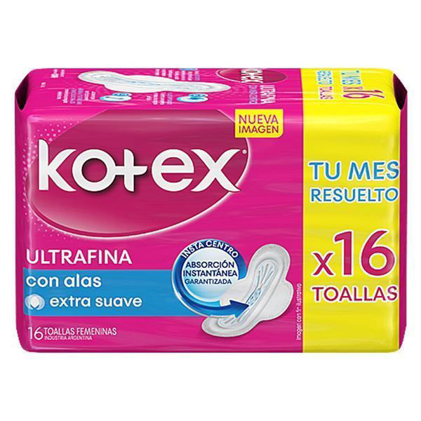 KOTEX - TOALLA FEM - ULTRAFINA - ABS SEG - 16 UNID.